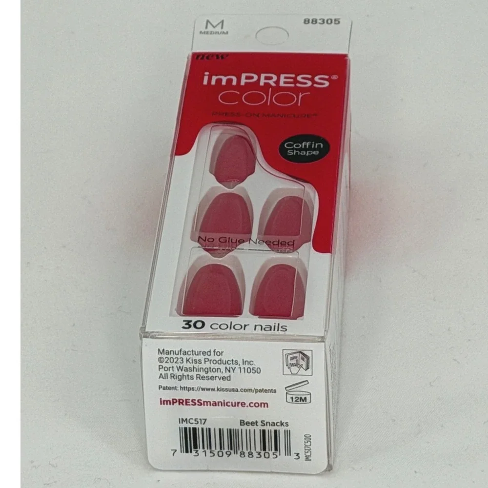 imPRESS Color Red‎ 517 Medium Coffin Shape Press On Nails 30 Count 97-25
